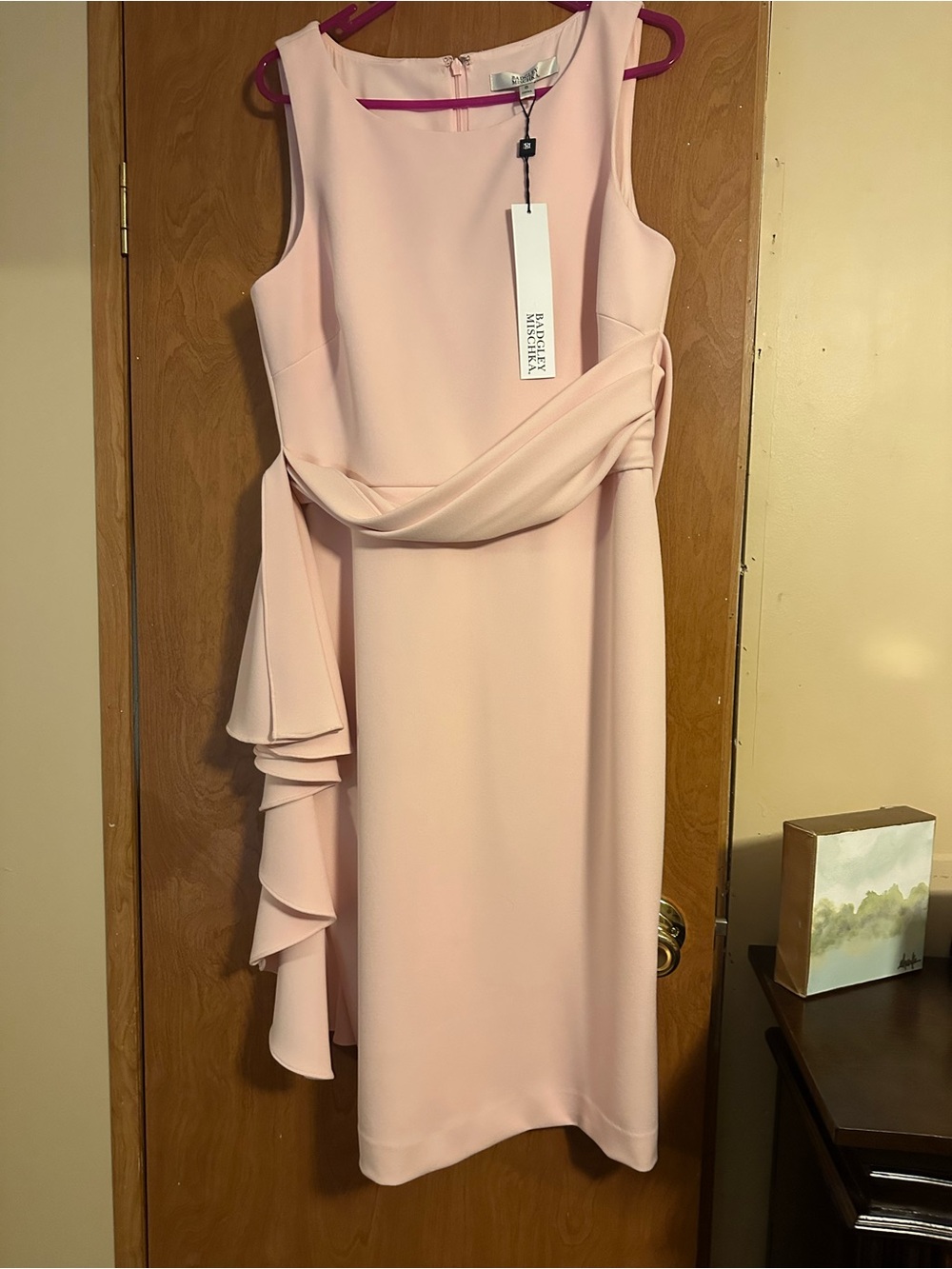 NWT Badgley Mischka Size 8 Womens Blush Pink Sleeveless Draped Cocktail Dress